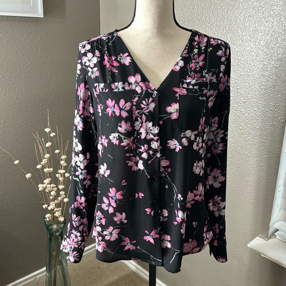 Express brand long sleeve button up floral blouse, size S